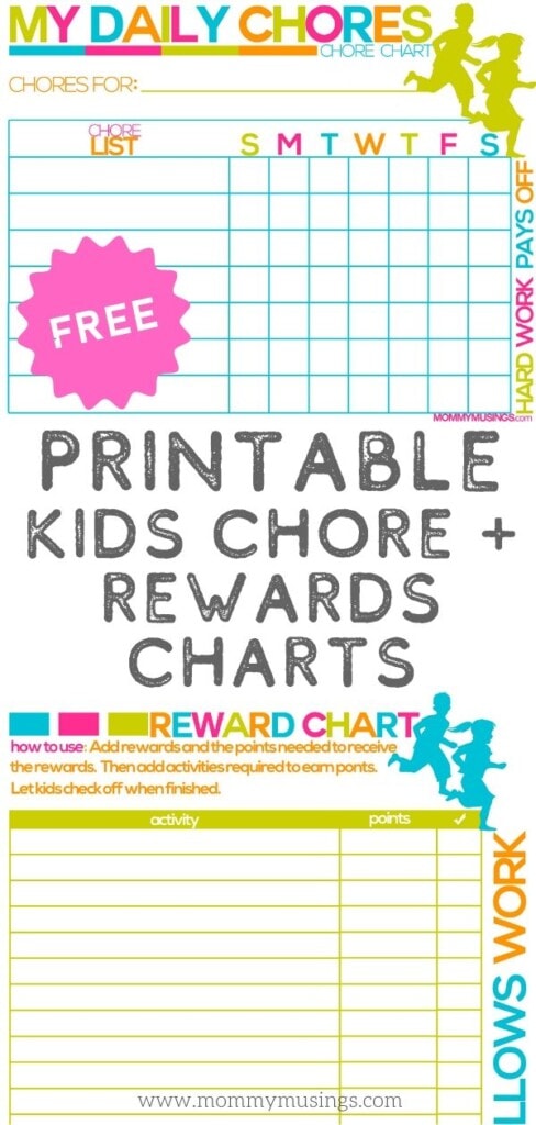 free printable kids chore rewards chart