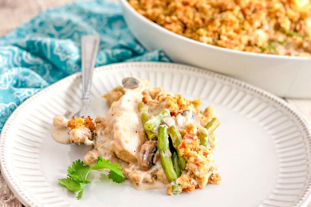 chicken mushroom and green bean casserole with stuffing